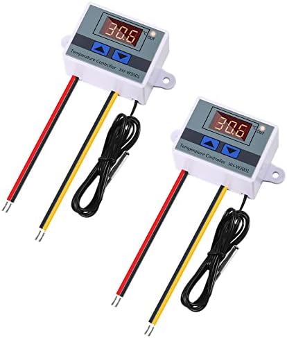 Alinan 2pcs 24V XH-W3001 Digital LED Temperature Controller Mini Thermostat Switch with Waterproof NTC 10K Thermistor Sensor Temperature Probe, -50℃ to 110℃ Heating/Cooling Temperature Control