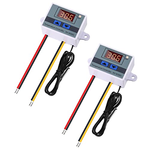 Alinan 2Pcs 24V Xh-W3001 Digital Led Temperature Controller Mini Thermostat Switch With Waterproof Ntc 10K Thermistor Sensor Temperature Probe, -50℃ To 110℃ Heating/Cooling Temperature Control #TOP2