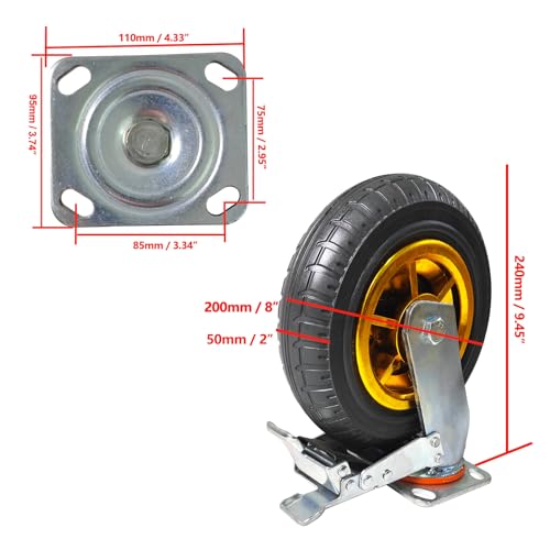 GaeaAuto Conjunto de 4 rodas giratórias industriais giratórias de 20,3 cm para carrinho de compras d