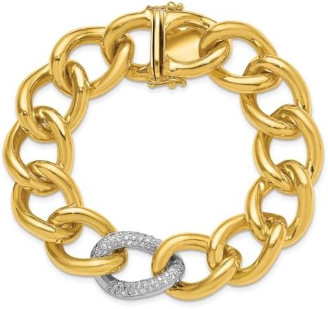 Diamond2Deal 18K Two-tone Gold Polished Diamond Curb 7.5" Bracele...