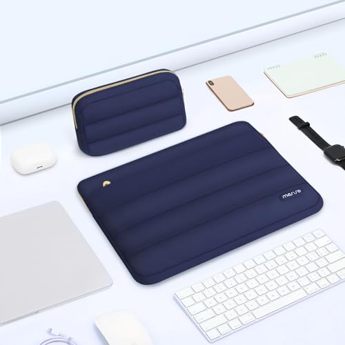 Image of MOSISO 13-14 inch Laptop Case, 13.3 inch Puffy Laptop Sleeve Compatible with MacBook Air 13 13.6 M3 M2 M1 /Pro 13 /Pro 14, HP, Dell, ASUS, Lenovo, Polyester Horizontal Bag with Small Case, Navy Blue