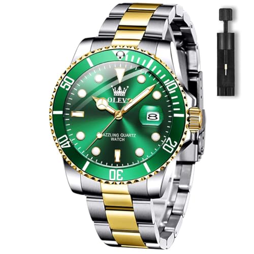 OLEVS Green Quartz Watches for Men Analog Big Dial Diver