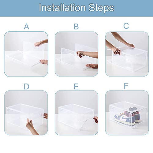 Samhe Drop Front Shoe Box, 6 Pack Stackable Plastic Shoe Box With Clear Door For Display Sneakers, Easy Assembly, Fit Up To Us Size 12 #TOP6