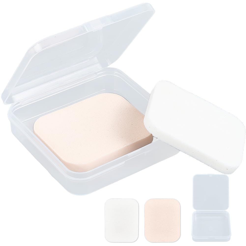 CREATCABIN 2 spugna Da Trucco Quadrata 1 custodie Da Viaggio Pad In Schiuma Quadrata Fondotinta Spugnetta Compatta Il Viso Donne Tutti I Tipi Pelle Bagnato e Asciutto Doppio Uso Rosa e Bianco 55*45mm