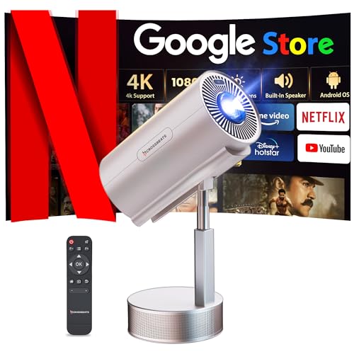 Image of Crossbeats Lumex Pro Smart Projector 4k Ultra HD, Mini Projector for Room Native 1080P, Upto 14000 Lumens Android 13 Built-in Apps Prime, Portable Design, Speaker WiFi 300 inch Wide Display Gold