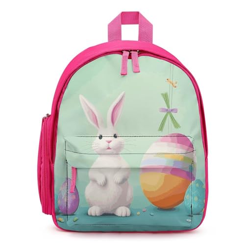 Happy Easter Egg Rabbit Backpack Small Book Bag with Side Pocket, Lightweight Durable Backpack, Travel Rucksack, Pink-style