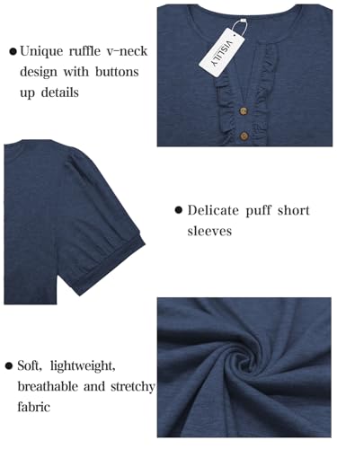 VISLILY Womens-Plus-Size-Summer-Tops Dressy Ruffle V Neck T Shirts Trendy Puff Short Sleeve Tunics Casual Buttons Up Blouses4
