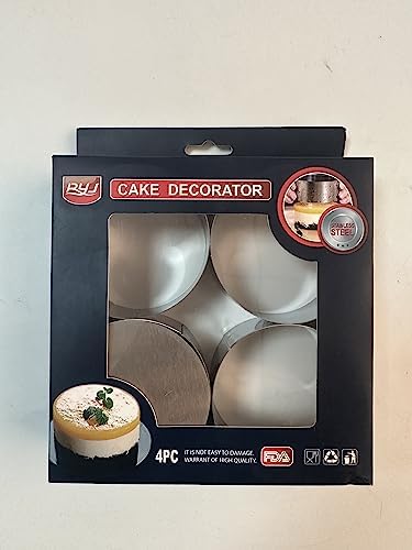 Stainless Steel Cake Circle 4 Pieces Mousse Ring Set 8cm Diameter Round Dessert Non-Stick Baking Tools with Pusher for Cooking Crumpets Eggs Pastry