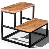 Hot Tub Steps, 2 Step Wooden Step Stool for Adults & Kids, 500 LBS Capacity Heavy Duty Bed Steps for High Beds, Sturdy Metal Frame Stepping Stool for Kitchen, Bathroom, RV