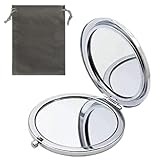 HREW MIHAGUTY Magnifying Compact Mirror for Purses with 2 x 1x Magnification, Folding Mini Pocket Double Sided Travel Makeup Mirror,Perfect for Purse, Pocket and Travel (Silver)