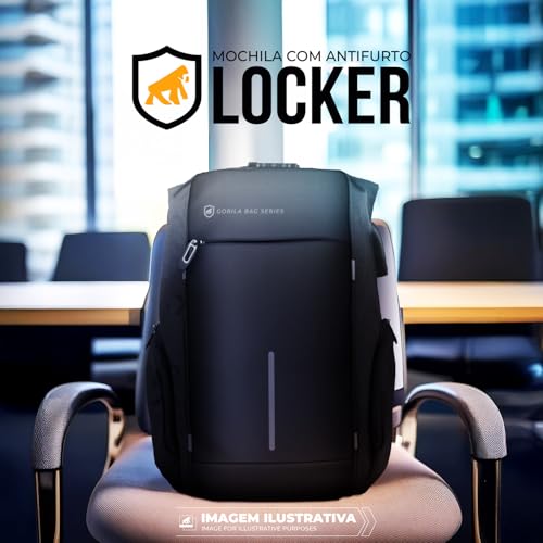 Mochila Casual Unissex Locker 22 Litros com Cadeado padrão TSA Antifurto, Saídas Aux para Cabo USB e