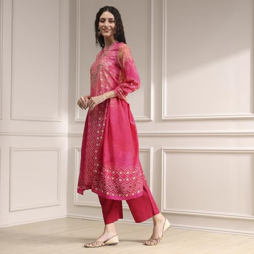 Image of BIBA Printed Modal Straight Festive Kurta With Palazzo and Dupatta