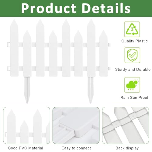 Image of HASTHIP Outdoor Garden Fence Border - Garden Edging Fence Decorative - White Picket Panels Resistant PVC Decorative Flower Bed Fencing for Pathway,Yard,Lawn (8 Pcs)