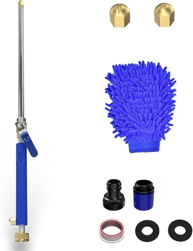 Karveden High Pressure Washer Wand, Hydro Jet Nozzle Power Washer Tools with 2 Different Pressurizing Nozzles and Hose Quick Connectors for Car Washing, Garden Cleaning, Patio, 18Inch Blue