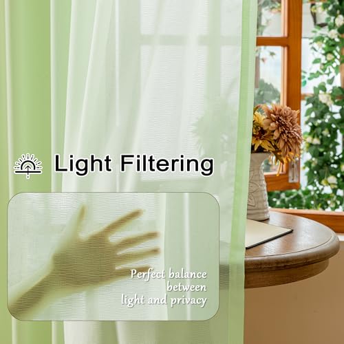 MAIHER Pinch Pleat Green Curtains 108 Inches Long for Bedroom Living Room Sheer Pleated Drapes with Ajustable Hooks Light Filtering 9ft Curtain Panels, Reed Green, 42" W x 108" L, 2 Panels - Image 3