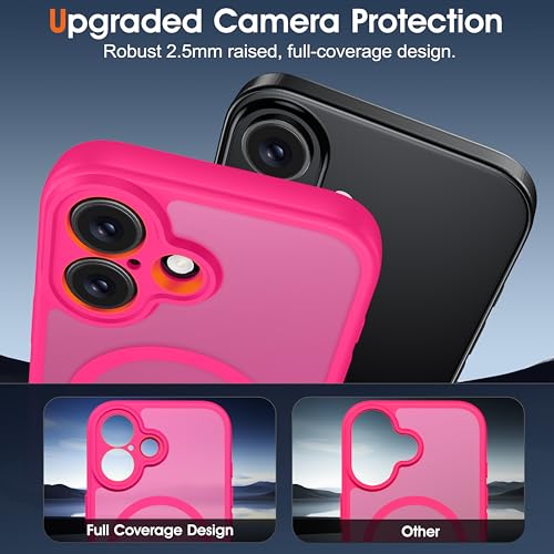 Image of Oterkin Magnetic for iPhone 17 Case Matte,Upgraded Full Camera Protection Compatible with MagSafe Frosted Translucent Shockproof Anti-Scratch Slim Fit Case Military Grade Protection 6.3'' (Hot Pink)