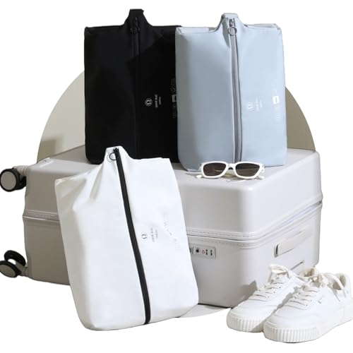 tianzong 3 Piece Double-Layer Fabric Wide-Opening Waterproof Travel Shoe Bag with Comfortable Handle (Black + Bluish Grey + White)