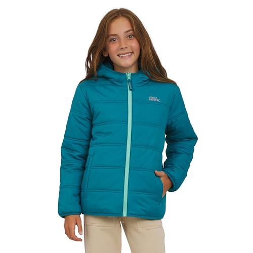 Eddie Bauer Girls' Deer Harbor Reversible Faux Fur Lined Insulated Puffer Jacket, Tahitian Tide, Medium