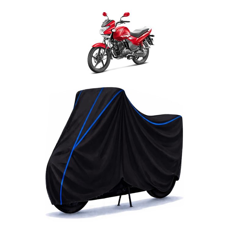 Image of Hero Achiever STD Bike Cover Water Resistant Universal Motorcycle Rain | Heavy Duty UV Protection, Dust, Scratch Indoor Outdoor All Weather with Black Blue Piping Elastic