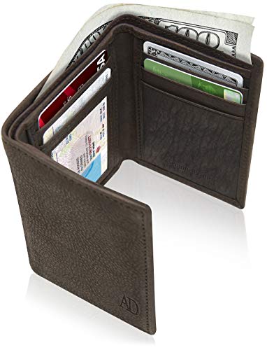 Image of Trifold Wallets for Men - Slim RFID Blocking Wallet for Securing Personal Data - Front Pocket Friendly Genuine Leather Wallet - Mens Wallets Trifold with ID Window - Tri Fold Wallet Gifts for Men