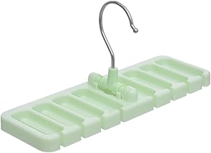 شماعة حزام وربطة عنق بلاستيكية بخطاف من الفولاذ المقاوم للصدأ و8 فتحات، مناسبة للمنزل - لون أخضر