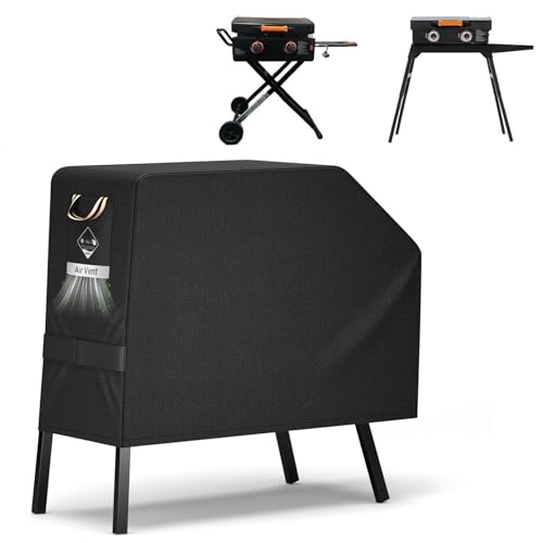 PasWith Griddle Cover for Blackstone 22 inch with Hood & Stand?Upgraded-Encrypted 600D Fabric? Waterproof UV & Fade Resistant Griddle Cover for Blackstone 17 and 22 inch Grill with Straps & Air Vents