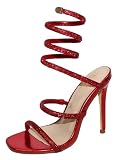 Bonnibel Women Rhinestone Spiral Ankle Wrap Strap High Heels Sandals Prime Patricia-1 Red 7.5
