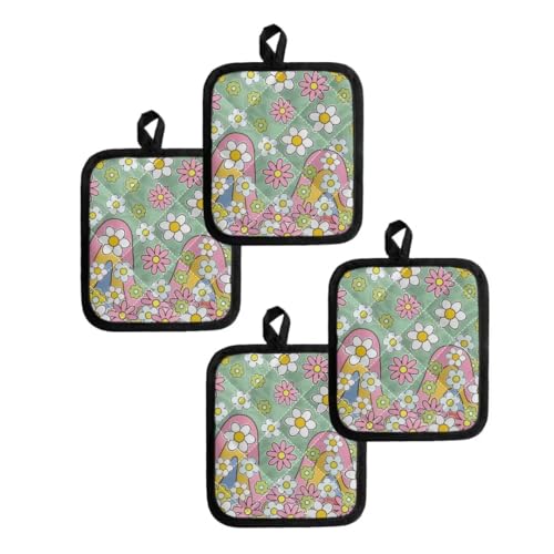 Coldinair Cute Flower Pot Holders Heat Resistant Potholders for Kitchen Cooking Baking Microwave BBQ Set of 4Pot Holders