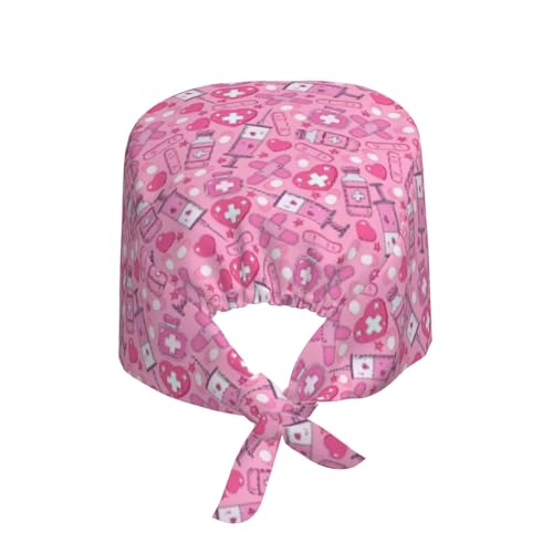 Image of Working Cap Scrub Cap with Sweatband Adjustable Unisex Tie Back Hat for Cleaning Farm Nursing