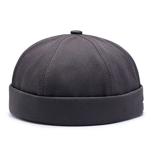Image of No Brim Skullcap Sailor Cap Adjustable Rolled Cuff Docker Beanie Hat Brimless Caps for Men