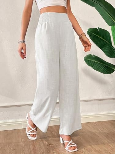 Image of Vogaan White Trousers for Women | Women's Loose Fit Trousers | Women's High-Waisted Wide Leg Pant