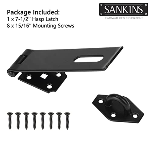 Sankins 7-1/2" Heavy Duty Door Lock Hasp Latch, 1/8" Thicker Iron Gate Hasp Latches Safety Packlock Clasp Locking With Lengthen Screws For Outdoor Doors, Gates, Shed, Drawers, Cabinets, Black #TOP2
