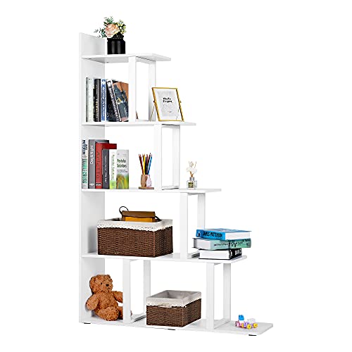 Kealive Ladder Corner Bookshelf 5 Tier Ladder Shelf Corner Bookcase Industrial Bookshelf 63 '' H x 12 '' W x 40 ''L Sturdy Book Shelves Wooden Display Storage Rack for Living Room Home Office (White)