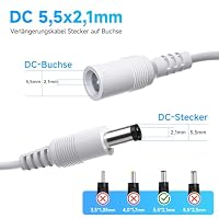 2er-Pack 1 m DC-Verlängerungskabel, reines Kupfer, 12 V DC-Netzteil-Verlängerungskabel, 5,5 mm x 2,1 mm, für Überwachungskameras, Router, LED-Streifen, Drucker, Monitore und mehr – Weiß – Ansicht 2