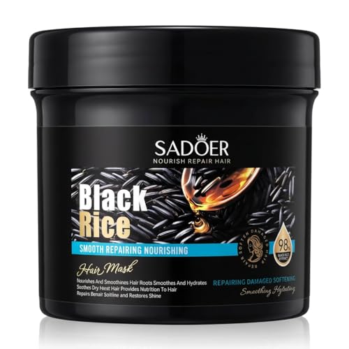 Maschera Capelli Riso Nero 500g - Trattamento Nutriente & Riparatore - Anti-Crespo - Per Capelli Secchi e Danneggiati - Idratazione, Morbidezza, Brillantezza
