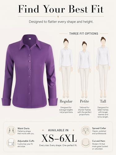 BBIBBI Button Down Shirts for Women Shirt Blouse Long Sleeve Up Womens Work Tops Blouses Outfits Office Business Casual Purple Size XL — view 5