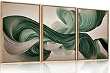 KAIRNE Green Abstract Wall Art Set of 3, Minimalist Green Lines Wall Decor, Modern Flowing Texture...