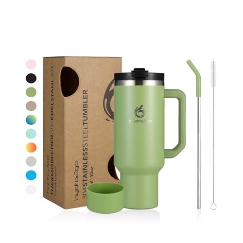 hydro2go Thermobecher mit Strohhalm – BPA-frei, spülmaschinenfest – 10 h heiß/12 h kalt – To-Go Becher (Green Tea, 1200 ml)
