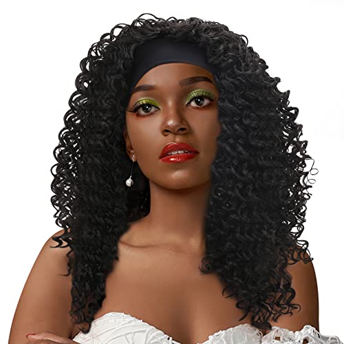 Shinowa 24 Zoll Wellenförmige Perücken, Synthetische Haarteil Kleberlose Stirnband Perücken für Afro Damen Frauen Kostüm Party Alltagsgebrauch Styling Verkleidung Accessoires, Schwarz Cover