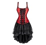 Kranchungel Womens Halloween Costume Steampunk Corset Skirt Renaissance Corset Dress for Women Gothic Burlesque Corsets Costumes Large Red