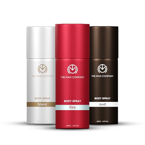 The Man Company Oud, Fire & Blanc Body Spray Combo Pack For Men | Premium Long-Lasting Fragrance, Everyday Use Deo, 150ml (Pack Of 3)
