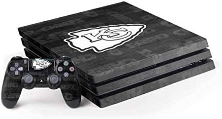 Skinit Decal Gaming Skin Compatible with PS4 Pro Console and Controller Bundle - Officially Licensed NFL Kansas City Chiefs Black & White Design