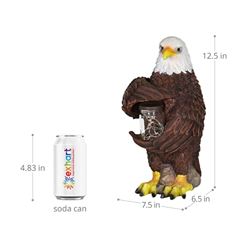 Exhart Garden Sculpture, Eagle Solar Garden Statue With Glass Jar, 9 Led Firefly Lights, Outdoor Garden Decoration, 7.5 X 6.5 X 12.5 Inch #TOP3