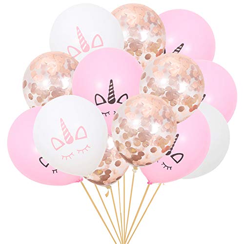 Mattelsen Globos Unicornio & Globos Confeti de Rose, Globos Lunares Balloons Decoraciones Fiesta Cumpleaños Boda Globos de Látex 15 Piezas
