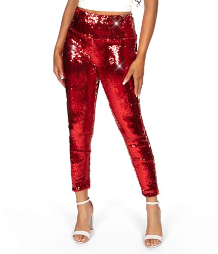 image for Tipsy Elves Women's Red and Silver Reversible Sequin High Waisted Legg