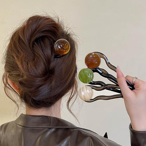 Resweky Pack of 3 U-shaped hair pins, beads, French hair stick pins, large cute hairpin accessories for women, girls