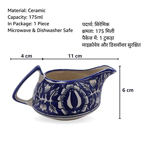 Image of Ceramic Hand Made Blue Printed 175ml Sauce Boat /Creamer /Milk Pot Microwave and Dishwasher Safe (Mirakii 199 MilkPot)