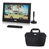 August DA100D TV Portátil TDT + Bolsas de Viaje LED, Mini Televisión Digital con Red, Batería o 12v, DVB-T / T2 HDM USB Jack 3.5, Tele LED y Grabación, Salón Dormitorio Cocina Coche Camión Caravana