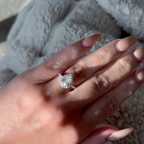 Engagement Rings for Women Wedding Promise Ring - Sterling Silver Rings for Women 1 Carat D Color VVS1 Pear Shaped Crushed Ice Diamond, 18K White Gold Plating Women's Diamond Rings Ideal Gift for Her2