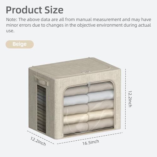 Image of FHSQX 2 Pack Clear Window Storage Bins - Large Stackable Linen Fabric Storage for Clothes Foldable Container Organizer Set with Carrying Handles (Beige, 16.5x 12.2x 12.2Inch)
